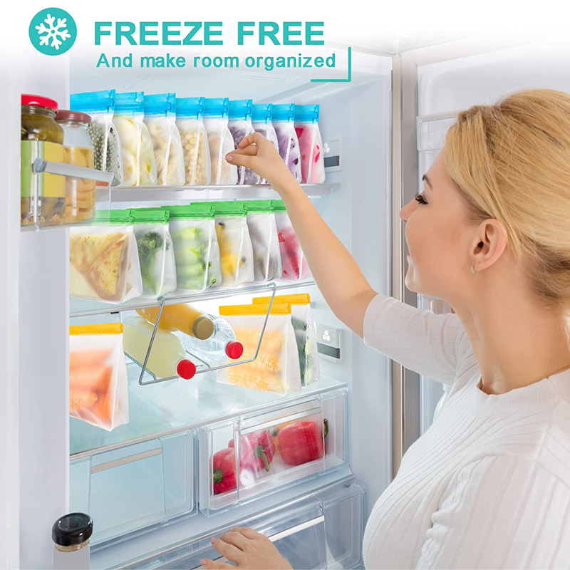 3 Sizes Reusable Stand Up Food Storage Bag Set Leakproof Freezer Food Sealing Bag Kitchen Organizer Fresh Shut Bags BPA Free