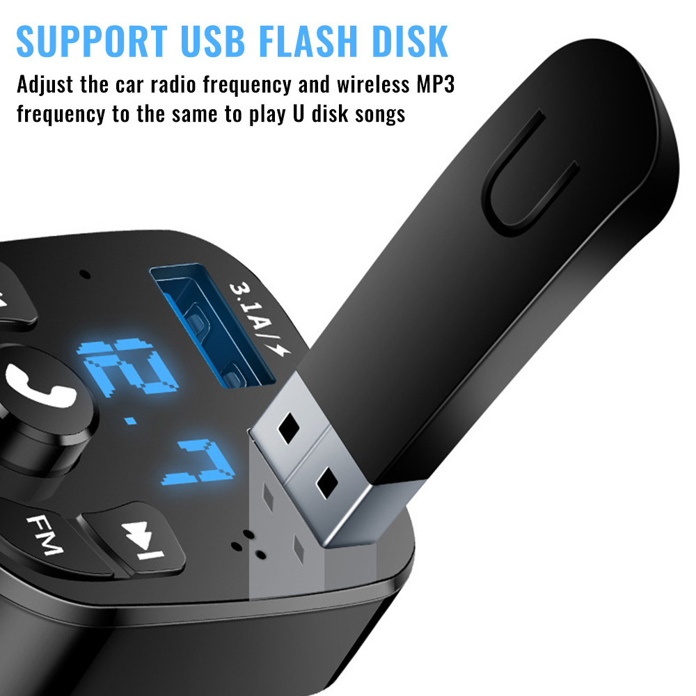 Auto-Freisprecheinrichtung, Bluetooth-kompatibel, 5.0 FM-Transmitter, Carkit, MP3-Modulator, Player, Freisprecheinrichtung, Audioempfänger, 2 USB-Schnellladegeräte