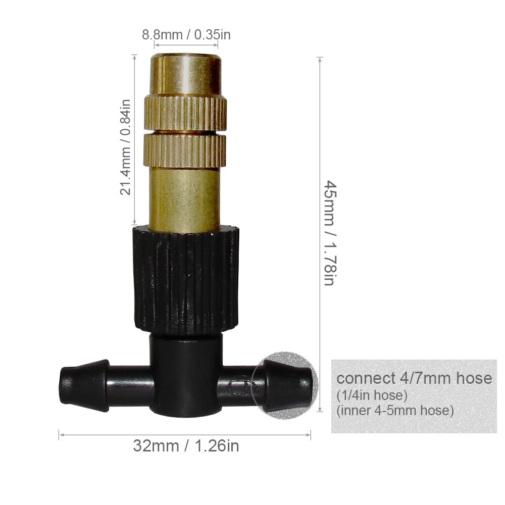 15-250PCS Adjustable Copper Misting Nozzle w/ 4/7mm Plastic Tee Connector Brass Watering Irrigation Sprinkler Cooling Nozzle