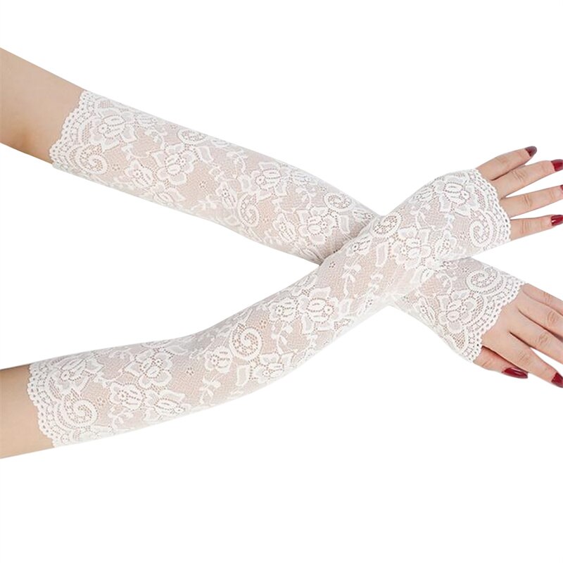 Letnie damskie rękawice przeciwsłoneczne lód koronkowe rękawy naramienne jazda rowery blokowanie UV rękawy naramienne długie rękawy rowerowe oddychające: biały