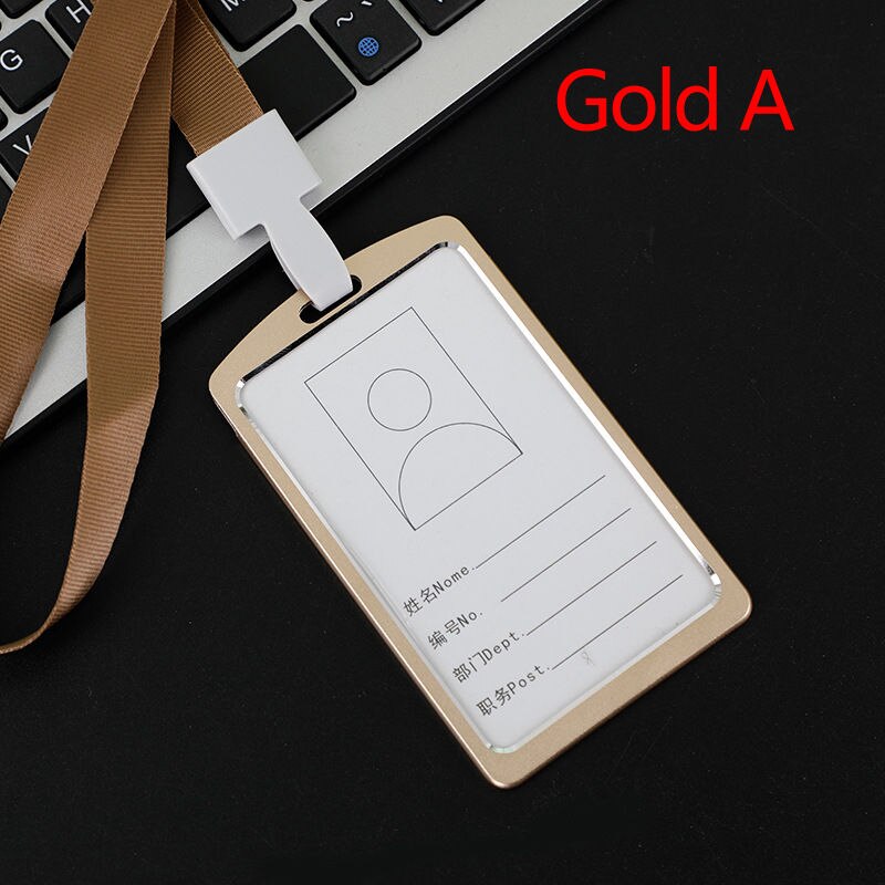 1Pc Aluminium Werk Naam Kaarthouders Visitekaartje Werk Card Id Badge Lanyard Houder Verticale Metalen Id Business case: Gold A
