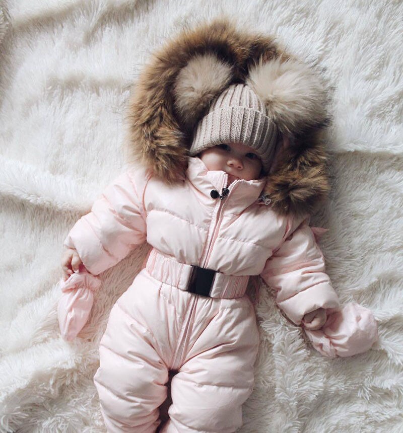 0-3Y Pasgeboren Baby Baby Meisjes Jongens Winter Warm Sneeuw Wear Romper Hooded Bont Roze Rits Elastische Taille Jumpsuits Kleding Uitloper