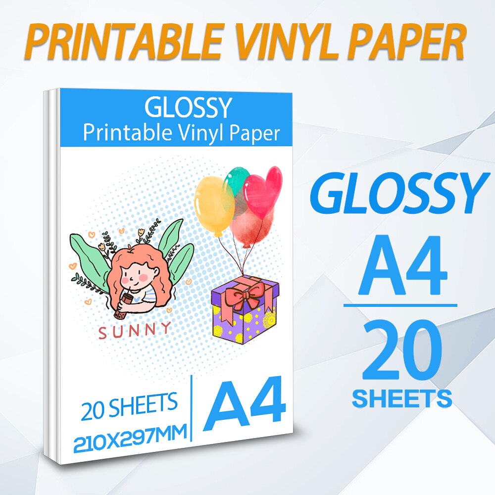 20Sheets Printable Vinyl Sticker Paper A4 Glossy Self-adhesive Copy Paper for Inkjet Printer Waterproof Inkjet printing paper: Default Title
