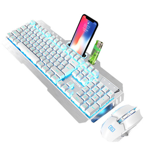 Mechanical keyboard Wireless Charging Keyboard And Mouse Set Mixed Color Blu-ray Keyboard Set Suitable For Notebook Computers: Silver