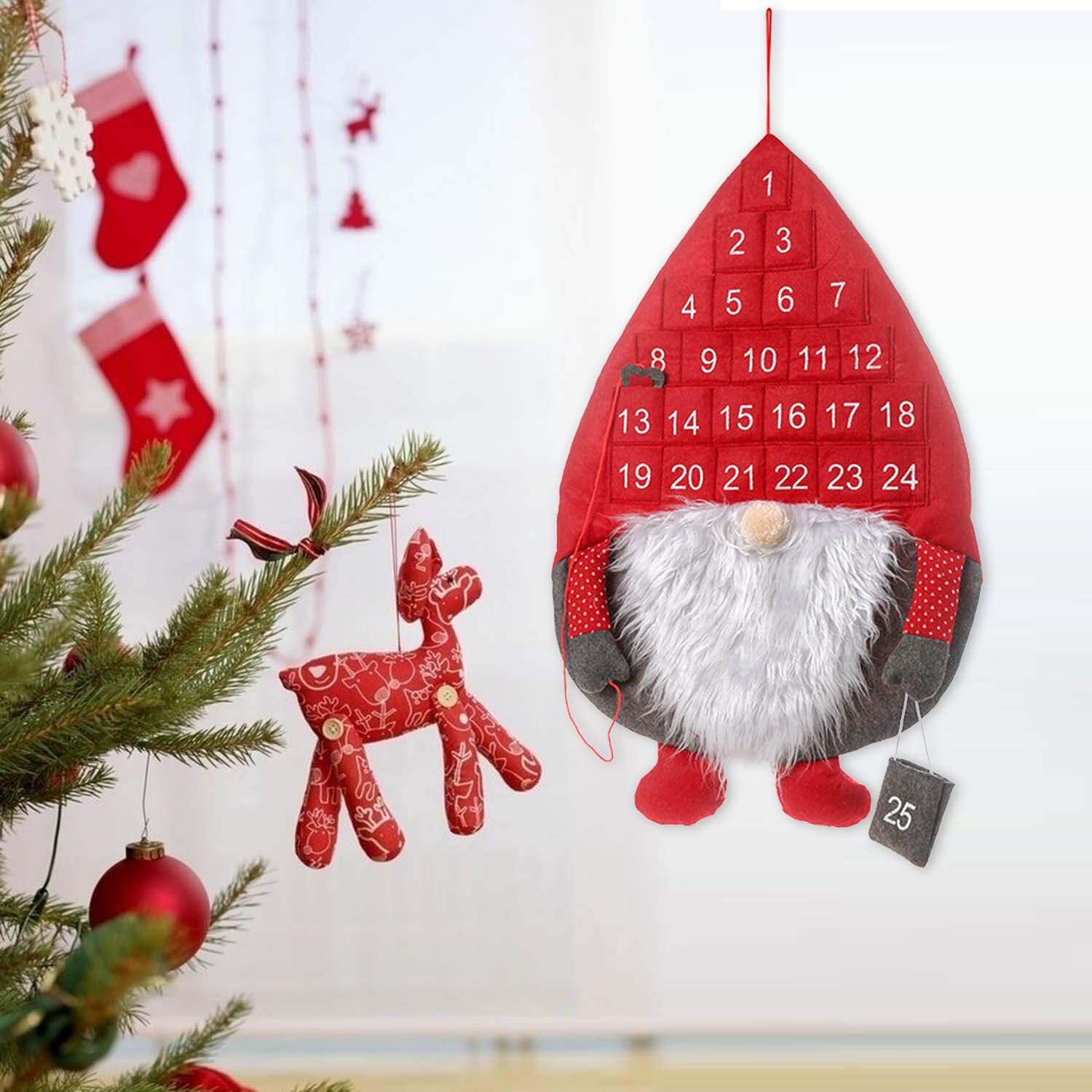 24 Days Santa Christmas Advent Calendar with Hanging Pockets Home Living Room Door Wall Decors Christmas Xmas Countdown Calendar