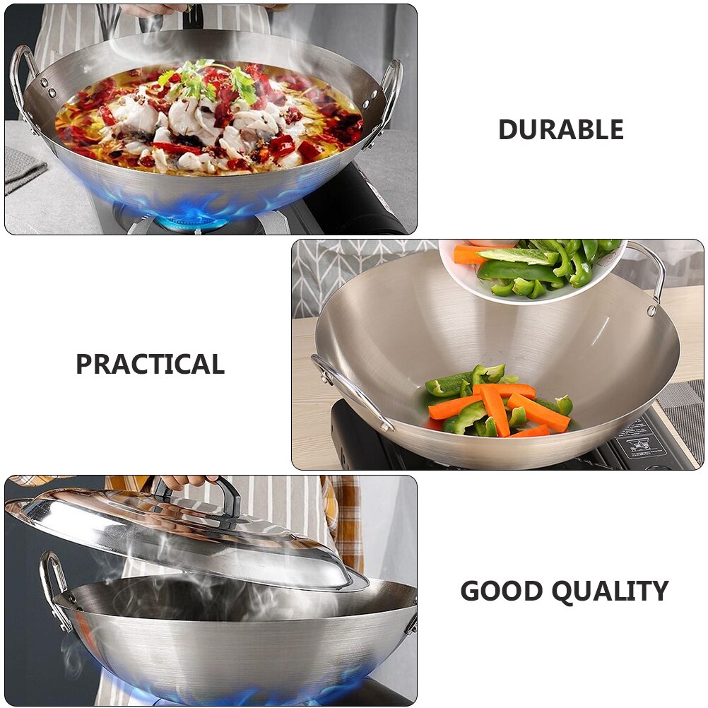 1pc Kitchen Frying Pan Practical Wok Cooking Pan Household Binaural Wok