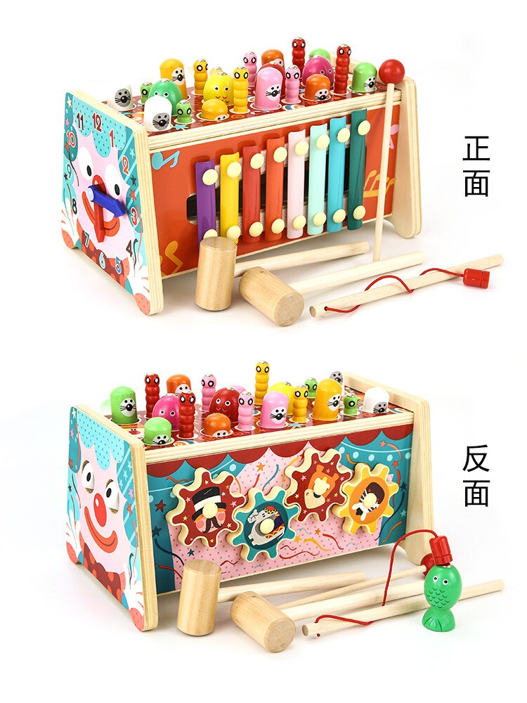 Young children wooden multifunctional hamster toy hand-eye coordination catching insects parent-child game cartoon 1-3 years