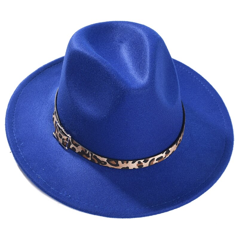 Imixlot Neue retro Frauen Männer Breite Krempe Jazz Kappe Ich bin Freien Einfache Kirche Derby oben Hütte mit Leopard Gürtel Hüte: D