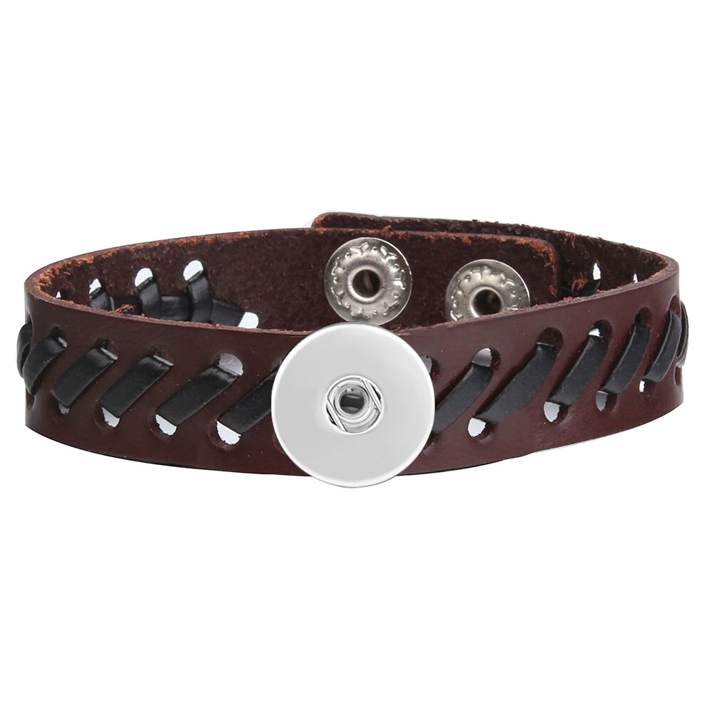 Snap Bracelet Men/Women Adjustable Black Brown Wrap Bangles Fit 18MM Snap Button Leather Bracelet Snap Jewelry: 2