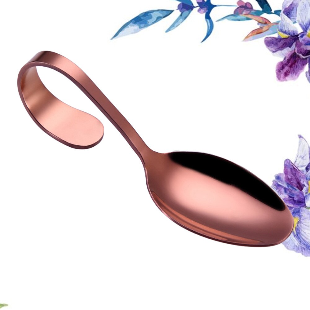 Stainless Steel Spoon Curved Handle Tableware Spoon for Hotel Buffet Kitchen (Silver): Rose Golden