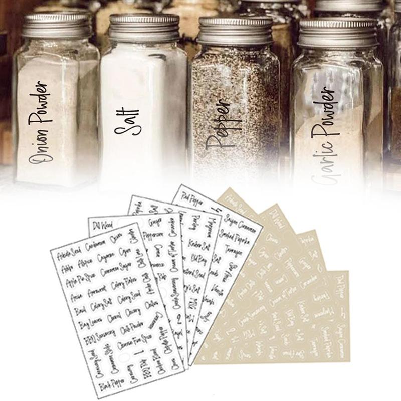 8 ark etiketter gennemsigtige vandtætte pantry klistermærker til pantry forsyninger etiketter jar stickers køkken mad krydderi  h7 r 3