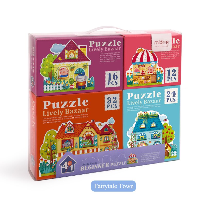 Mideer Puzzels Voor Kinderen Kinderen Speelgoed Papier Puzzel 16/32Pcs Cartoon Dieren Educatief Speelgoed Voor Kinderen Puzzel Doos> 3 Y: Fairytale Town