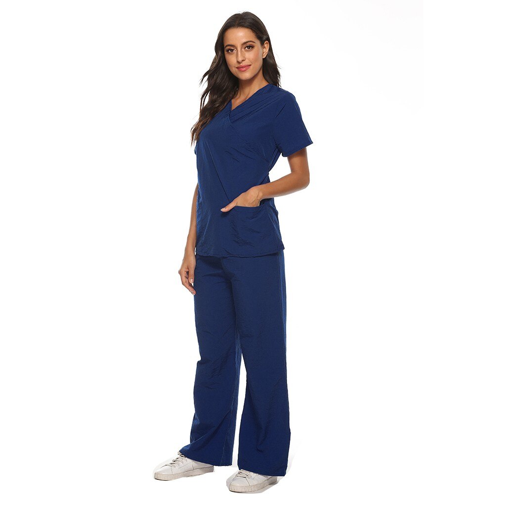 Frauen Labor Anzug Krankenschwester Uniformen Arbeit setzt Kurzarm V-ausschnitt Spitzen + Hosen Anzug Schönheit Salon Healthcare Peeling einstellen A50