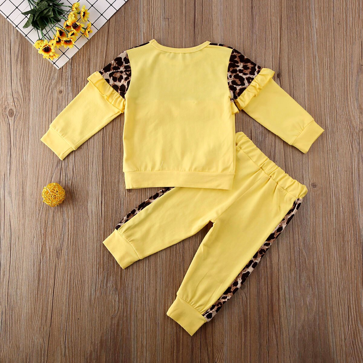 1-6Y Kids Baby Girl Autumn Clothes Sets Long Sleeve Leopard Print Pullover Ruffle Tops Leggings Pants Outfit Set