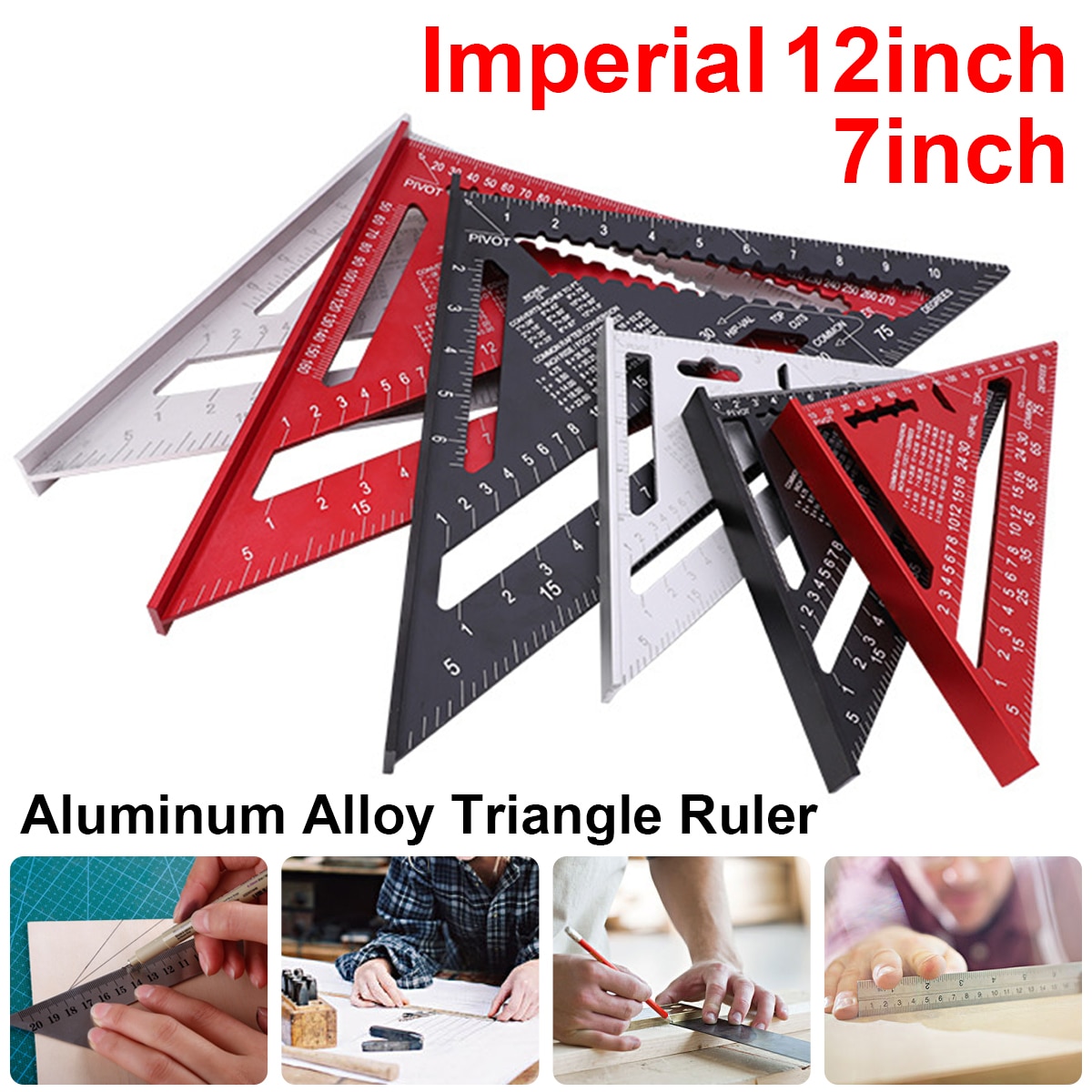 12 inch Metric and Imperial Aluminum Alloy Triangle Angle Ruler Protractor Woodworking Measurement Tool Square Layout Gauges