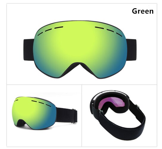 Ski Goggles PRO - Frameless Spherical Ski Glasses Double Anti-Fog And Windproof Goggles Adult Men And Women Mountaineering Ski: Green