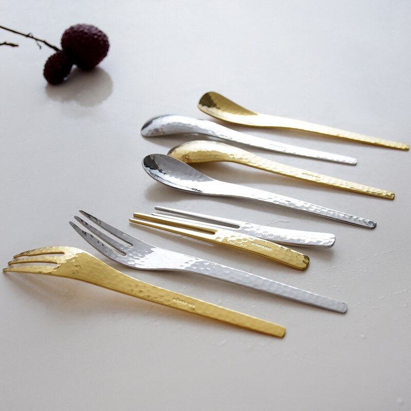 304 japanischen Stil Metall Geschirr Hammer Gittergewebe Löffel Kuchen Obst Gabel Edelstahl Nachtisch Kaffee Löffel Teelöffel