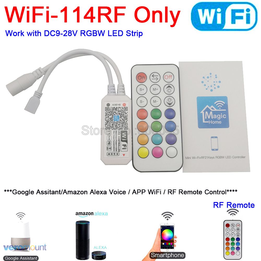 Magic Home-controlador de tira LED para teléfono inteligente, RGB, RGBW, Bluetooth, Control RF/infrarrojos, Control remoto por voz, Alexa y Google: WF114RF 21Key RGBW