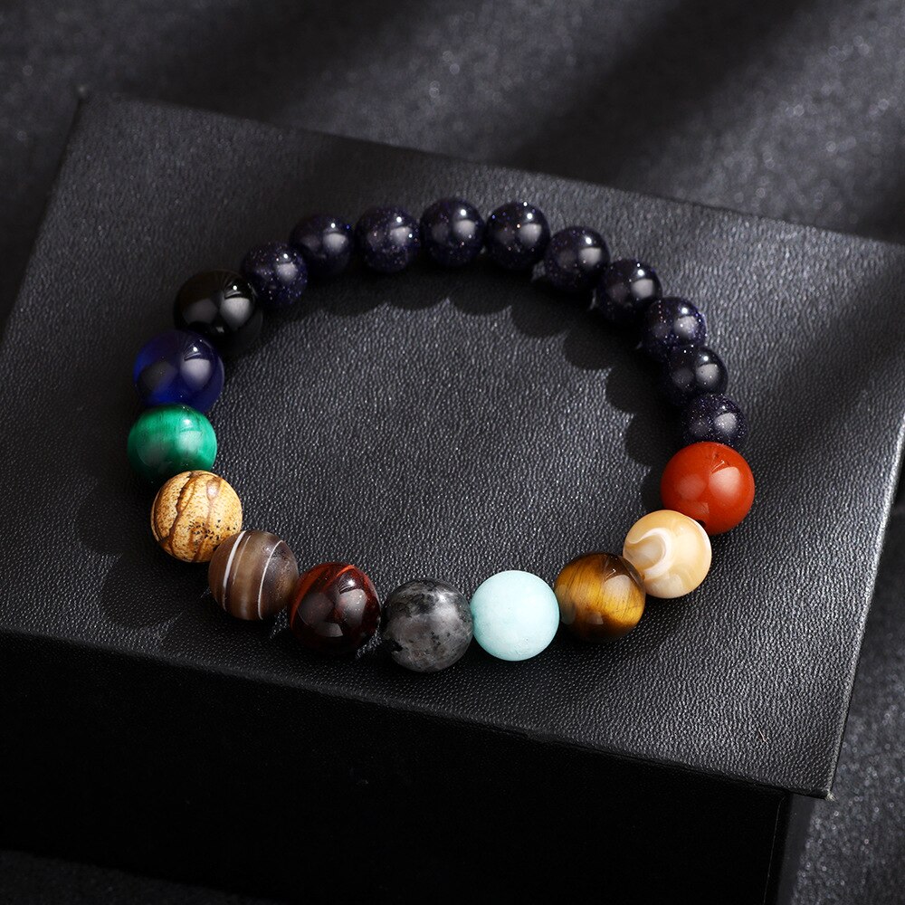 8mm Natural Stone Beaded Bracelets Men Black Ethinc Meditation Galaxy Bracelet Women Mars Venus Jewelry Bracelet Homme