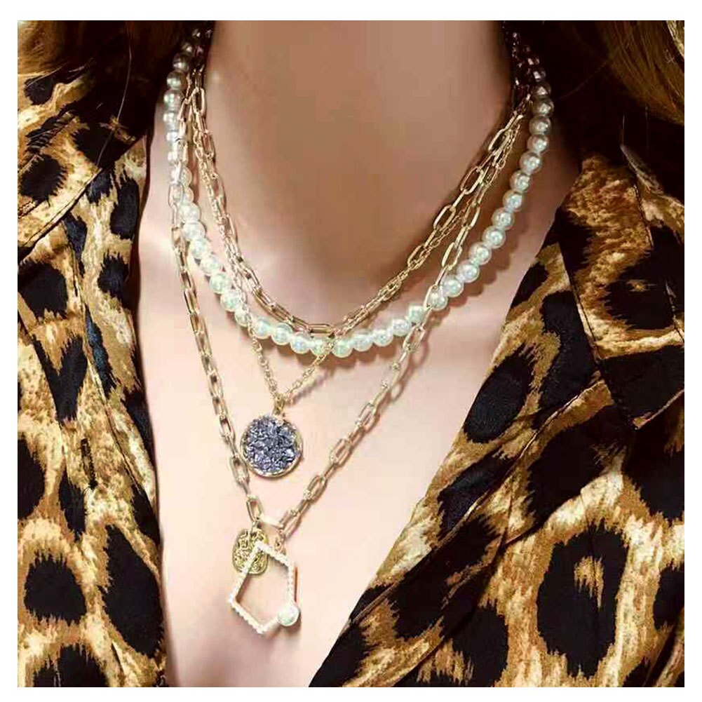 Simple jewelry Pendant Necklace Hand Beaded irregular pearl multi-layer Necklace temperament female