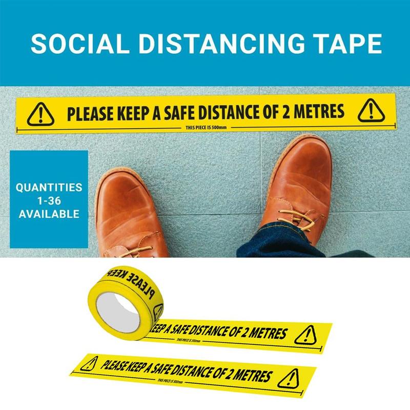 1roll Floor Marking Tape "please Keep A Safe Distance Of 2 Meters" Isolation Mark Tape Ground Warning Mark