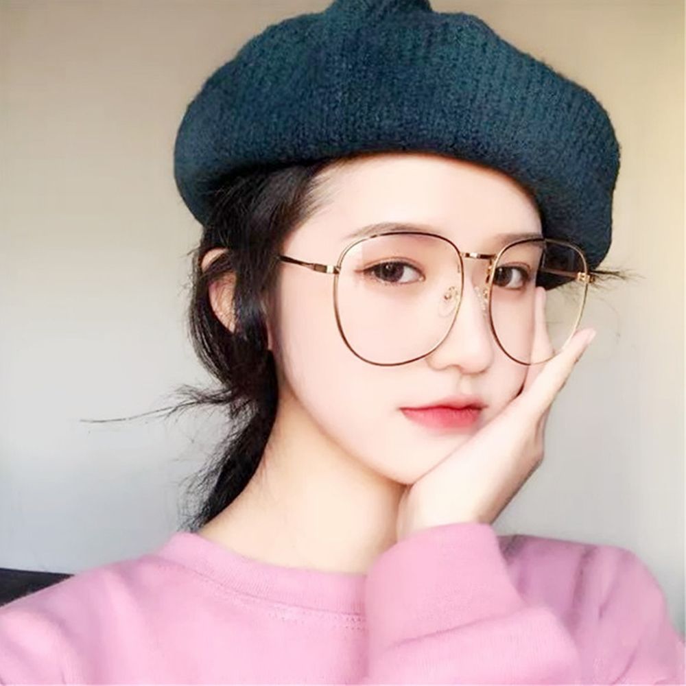 Unisex Big Round Frame Glasses Metal Fram Eyeglasses Women Men Retro Optical Glasses Flat Mirror Eyewear