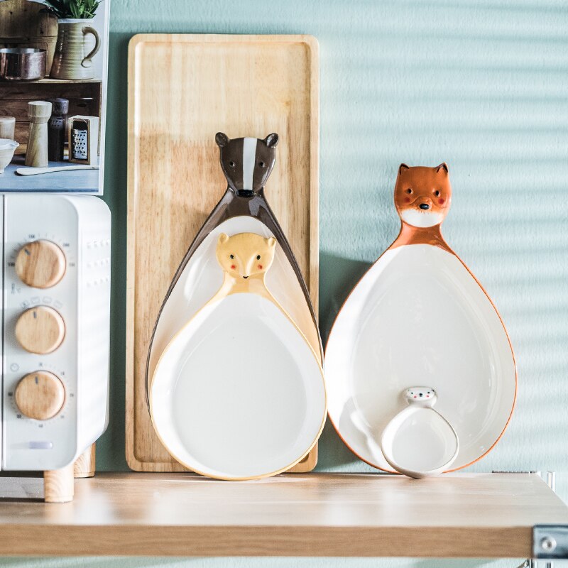 Ceramic cute super cute children's plate handle plate cartoon animal plate handle dining plate ceramic tablewar