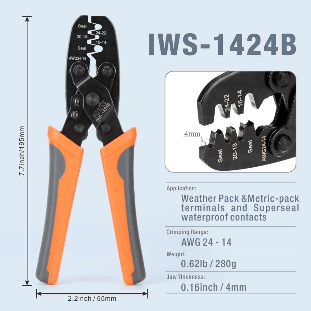 Iwiss icke-isolerad öppen hylsa terminal crimp tool-wire crimper tång för molex, delphi, amp/tyco, harley, pc/dator 24-14 awg: Iws -1424b