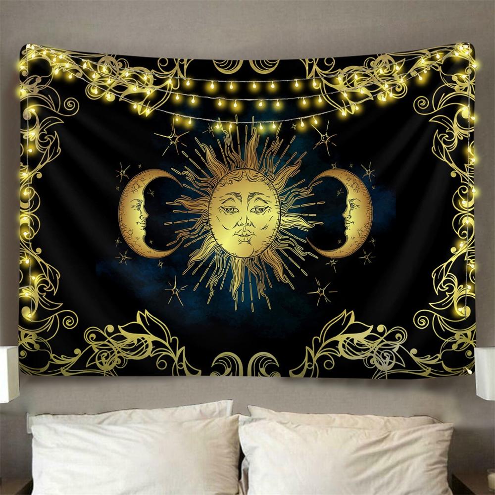 Gold Sun and Moon Wall Hanging Tapestry Drawing Room Decoration Two On Bed Room Art Blanket T234: 150x230cm / Horizontal version