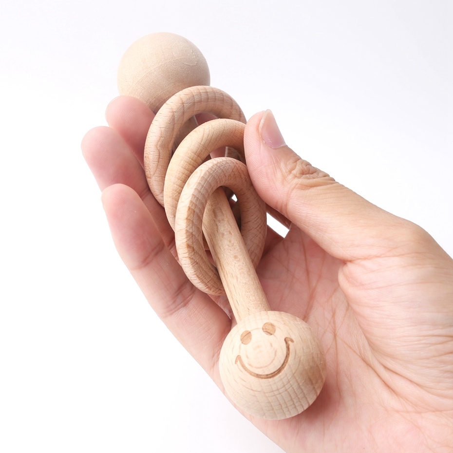 10pcs Beech Wooden Rings Teether Rattle Toys Safe and Natural Baby Shower Soothe Baby Nursing Accessories Teething