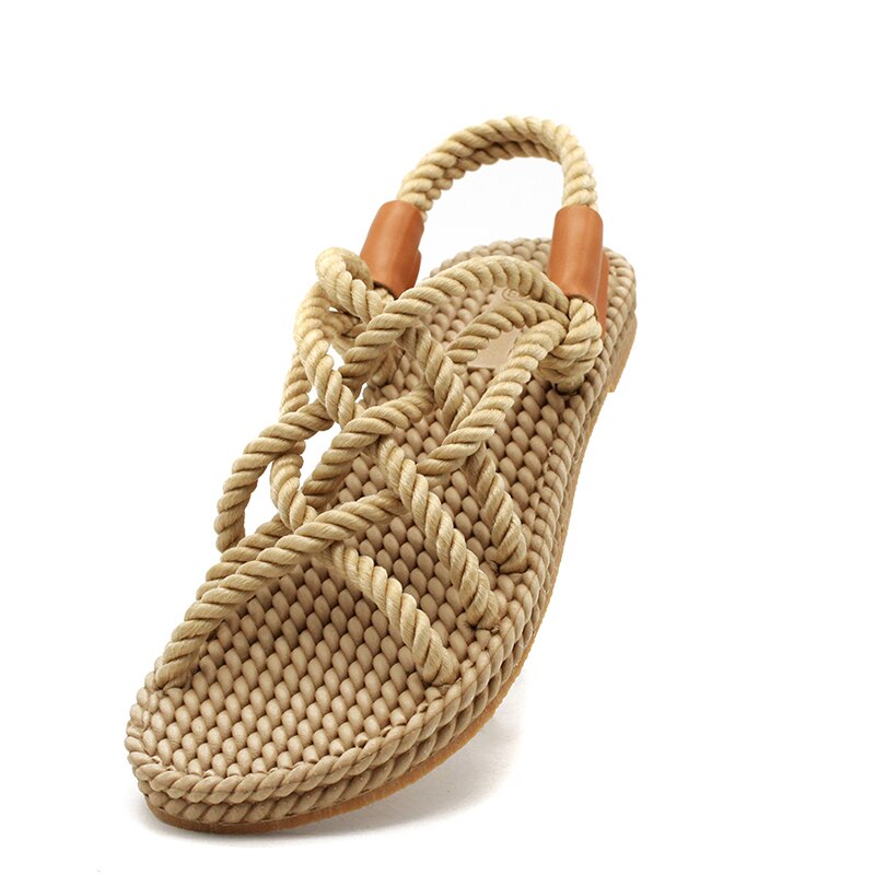 Woven Roman Summer Women Sandals Outdoor Ladies Shoes Flat Beach Slippers Seaside Shoes