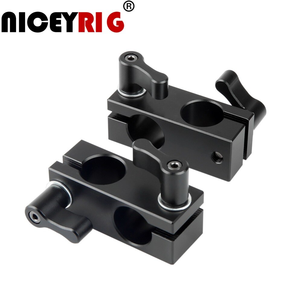 NICEYRIG 15mm Rod Clamp Dubbele 15mm Staven Verticaal Rail Klem Connector DSLR Camera Rig Aluminium Zwart (2 stuks een Pak)