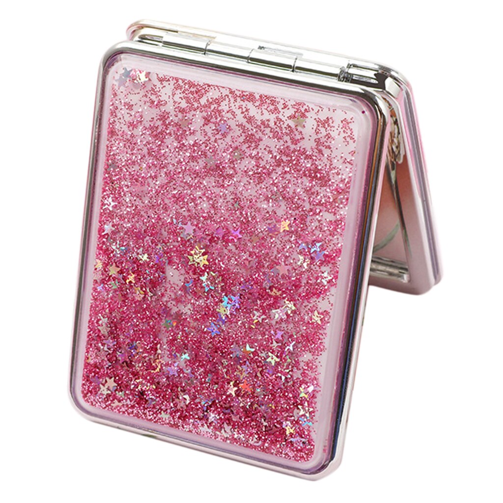 Folding Compact Travel Pocket Beauty Makeup Mirrors, Double Sides Purse Mirrors: Pink-square