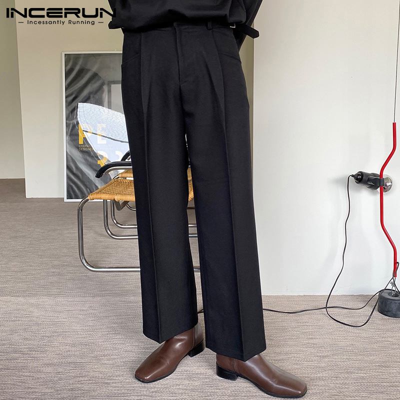 Men Straight Pants Joggers Streetwear Loose Korean Style Casual Trousers Men Solid Color Pantalones Hombre INCERUN