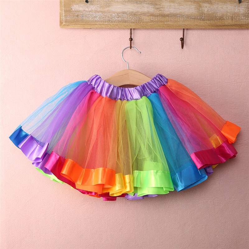 STOCK Kids Girls Lovely Colorful Tutu Skirt Rainbow Tulle Mini Skirt