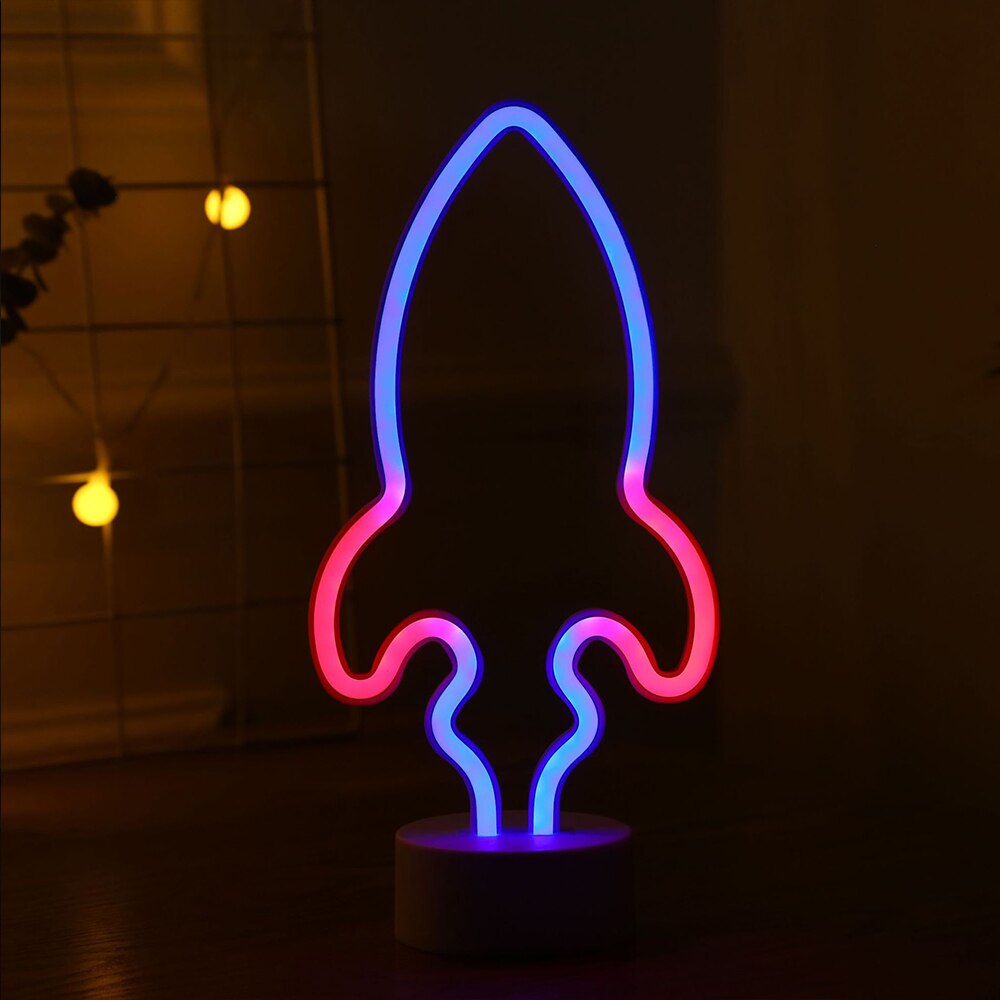 Rocket Vorm Led Neon Licht Twee-Kleur Neon Light Wanddecoratie Party Bruiloft Decoratie Kerst Cadeau Neon licht