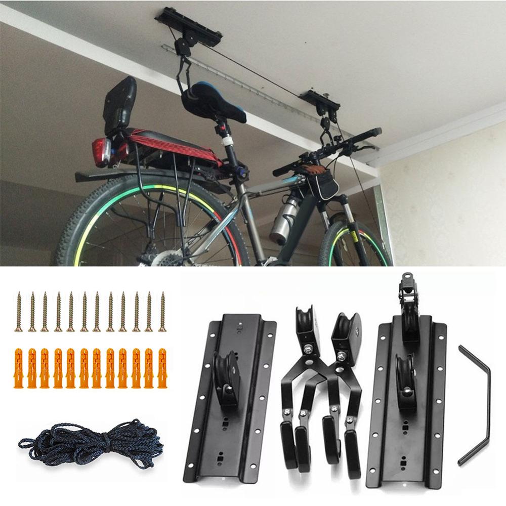 Ceiling Lift Cargo Racks For Bicycle Bike Storage Garage Hanger Mounted Hoist Pulley Rack 45lbs Metal Lift Assemblies