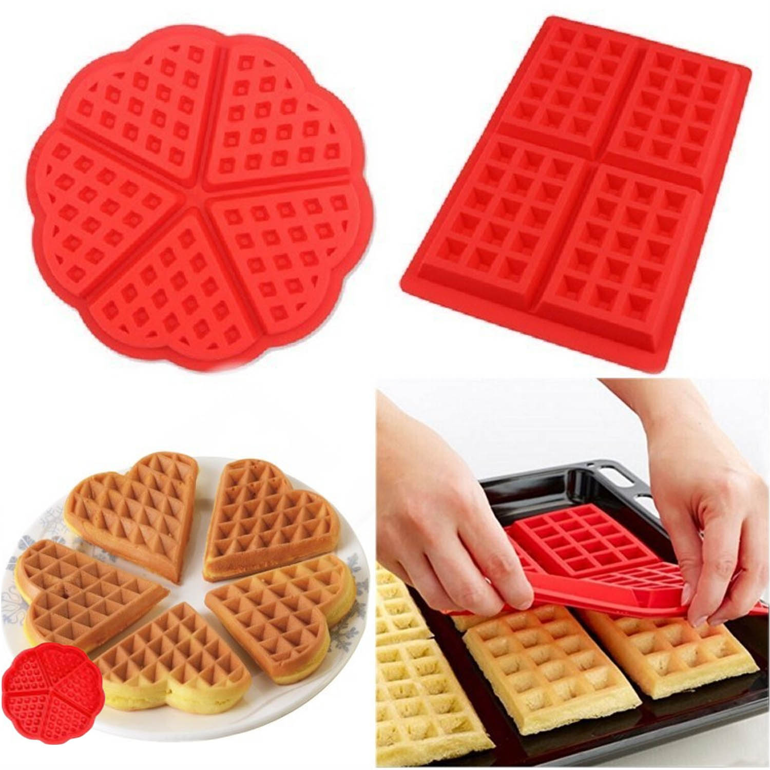 Behogar-Juego de moldes para hacer Barquillo de silicona, 5 cavidades, molde de corazón, 4 cavidades, bandeja cuadrada, molde para pastel, Chocolate, dulces para hornear