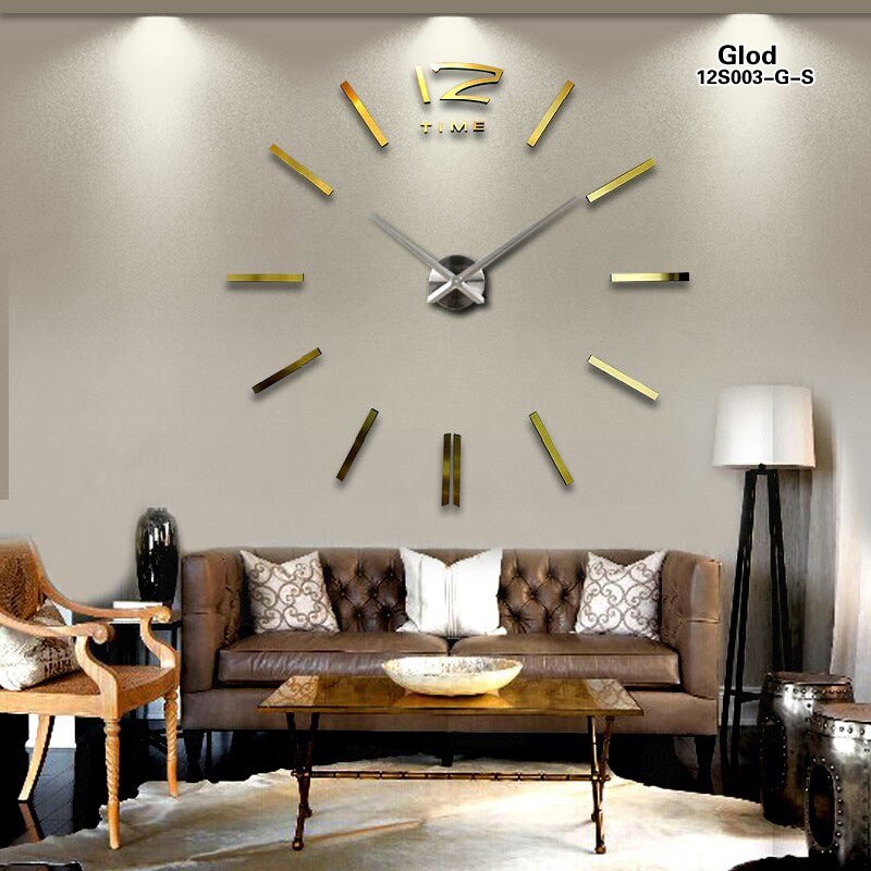 Horloge murale 3D de grande taille, miroir autocollant, décoration de la maison, pour salle de réunion,: Gold S / 47inch