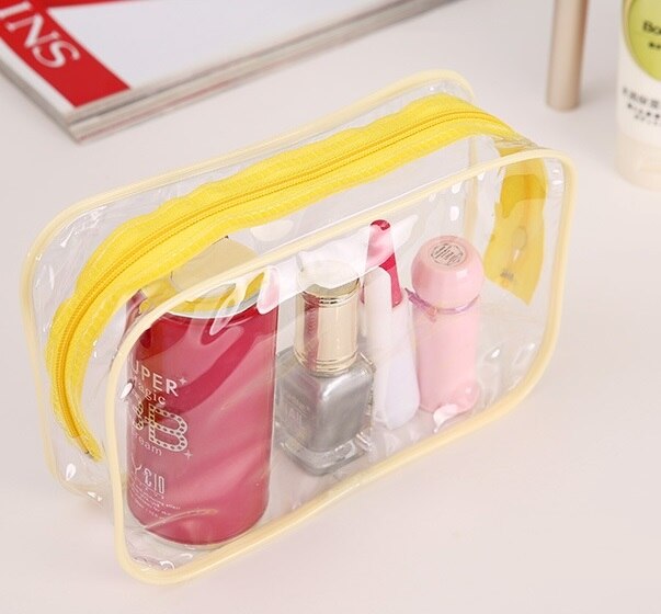 Colourful Portable zipper Bag PVC Transparent Cosmetic Bag Toiletry Wash Make Up Bag Pouch Travel Necessarie Organizer Bag H134: Yellow / L