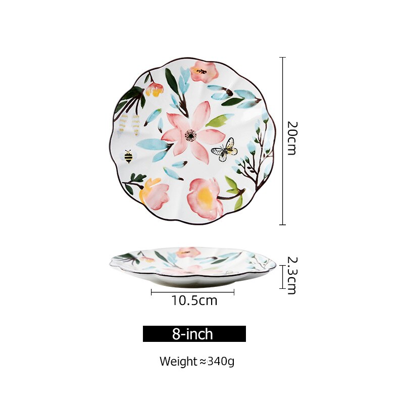 Plato de cerámica con forma de flor para servir, vajilla de Floral PARA CENA, vajilla apta para microondas, plato de postre de 8/10 pulgadas: 20cm