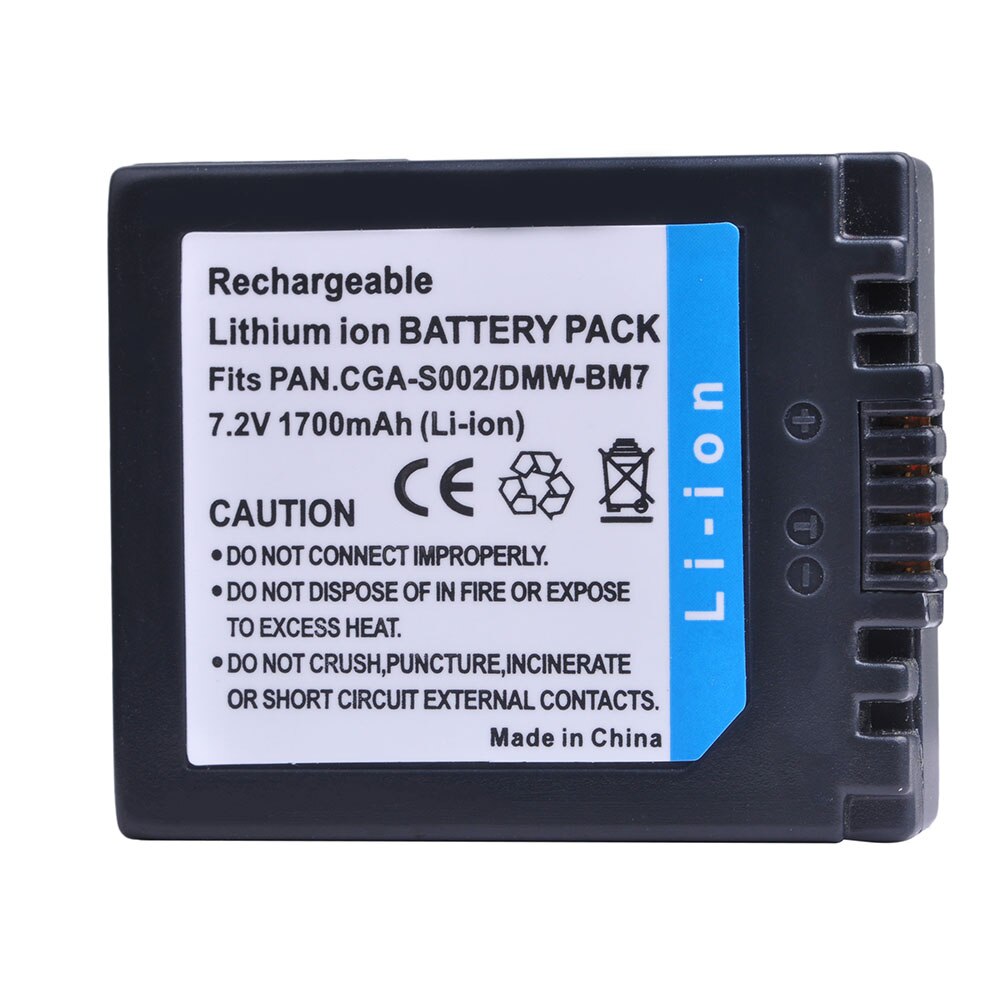 1700mAh CGA-S002 CGA-S002A CGA-S002E DMW-BM7 Li-ion Batterie pour Panasonic Lumix DMC-FZ1 FZ2 FZ3 FZ4 FZ5 FZ10 FZ15 FZ20 Caméra