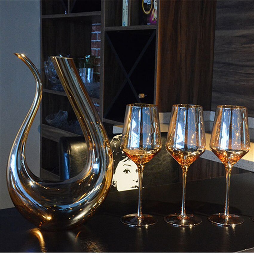 1500ML Golden Decanter Handgemaakte Kristallen Rode Wijn Brandy Champagne Glazen Decanter Fles Jug Schenker Beluchter Voor Familie Bar