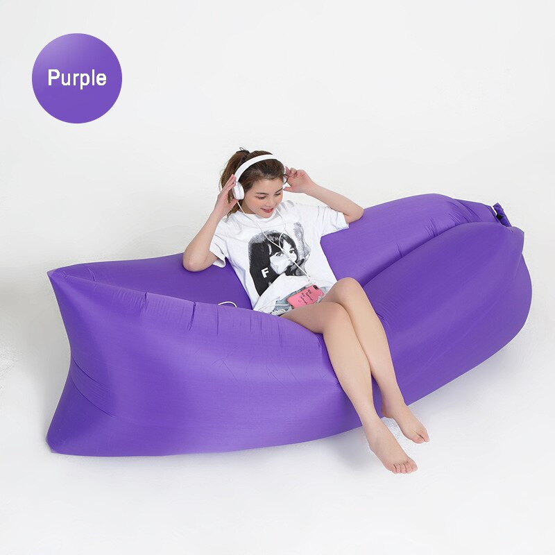 Bolsa inflable plegable para perezosos, sofá de aire, Banana, Nylon, bolsa de Camping, sofá cama, almohadilla, cama de playa portátil, colchón de aire, tendidos de cama cama portatil plegable para camping: Púrpura