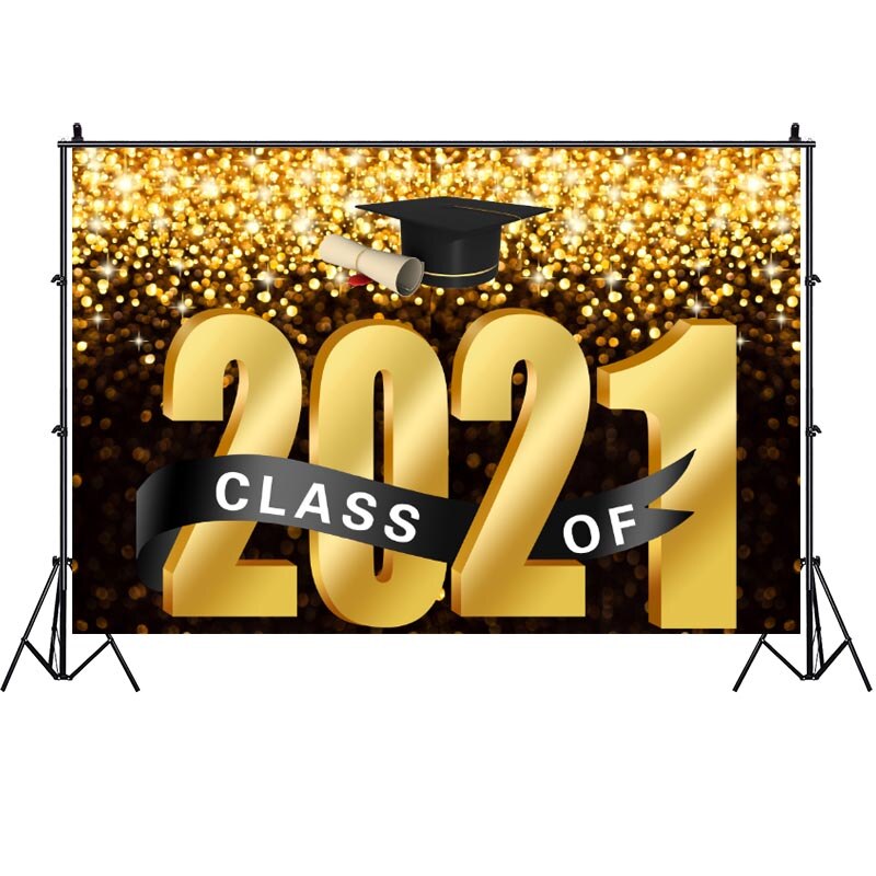 Klasse Van Graduation Achtergrond Goud Grad Caps Congrats Student Party Photo Achtergrond Banner Decoraties Levert