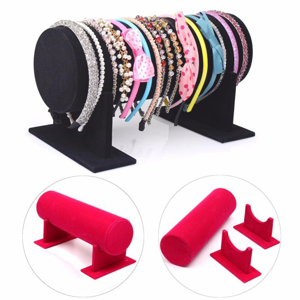 BLUELANS Jewelry Display Stand - Velvet Headband Holder - 30cm Cylinder Organizer - Black, Grey, Rose Red
