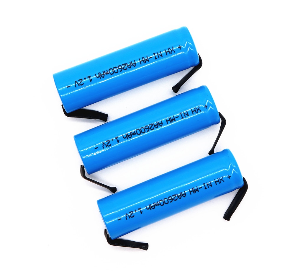 Original aa uppladdningsbart batteri 1.2v 2600 mah aa nimh batteri med lödstift för diy elektrisk rakhyvel tandborste leksaker