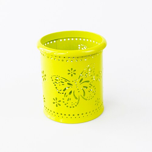Metall Hohl Stift Halfter Multifunktions Schmetterling aufbringen Bleistift Tasse Stift Topf Container Schreibwaren Runde Korb Schreibtisch-Organizer: Gelb
