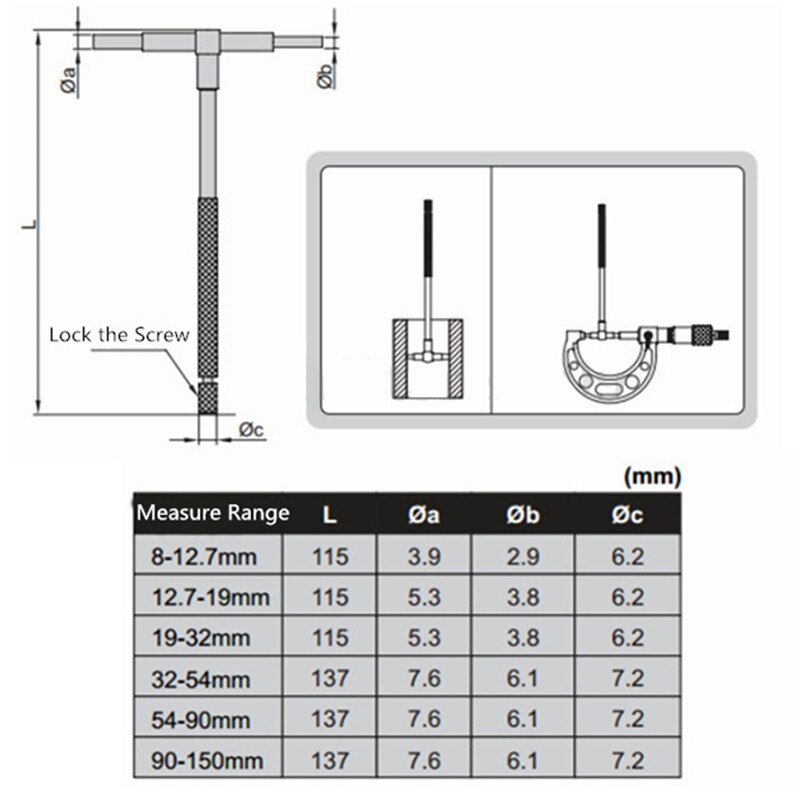 Telescoping Gauge 8-150mm (5/16" - 6") Internal Gauges T-Bore Hole Gage Micrometer Precision Measuring Tool Set