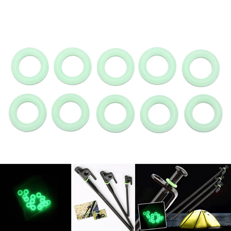 10 Stks/pak Ronde Multi-Functionele Tenten Accessoires Groene Kleur Camping Nail Nachtzicht Lichtgevende Ring